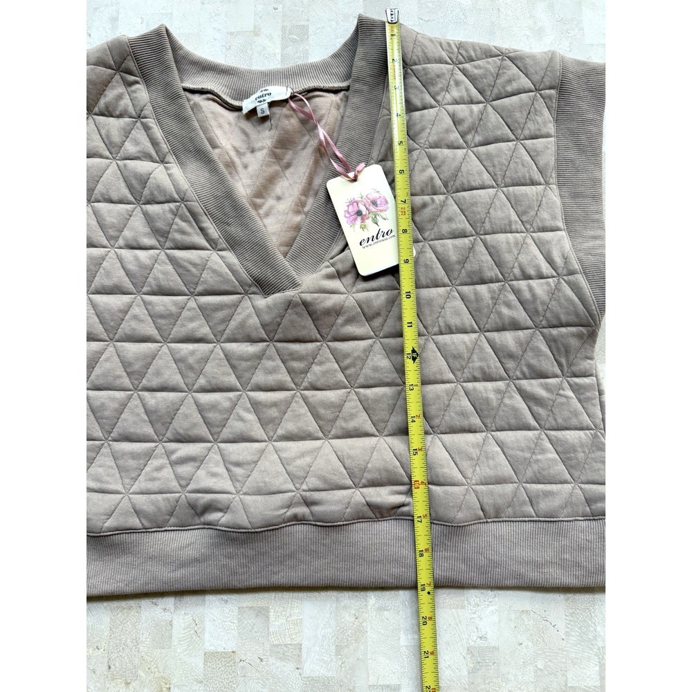 ENTRO Anthropologie Quilted Sleeveless Crop Vest Womens Jacket Beige NWT Sz S - Picture 3 of 6